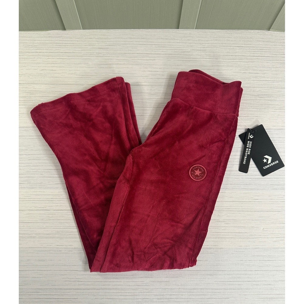 Converse Girls Sporty Berry Corduroy Flare Leg High Rise Pants Size M 10-11Y NWT